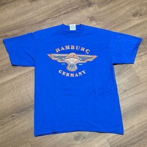 Blue Hamburg Germany Checkpoint Harley Davidson T-Shirt Size Large